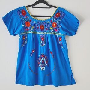 Source Unknown Blue Embroidered Blouse